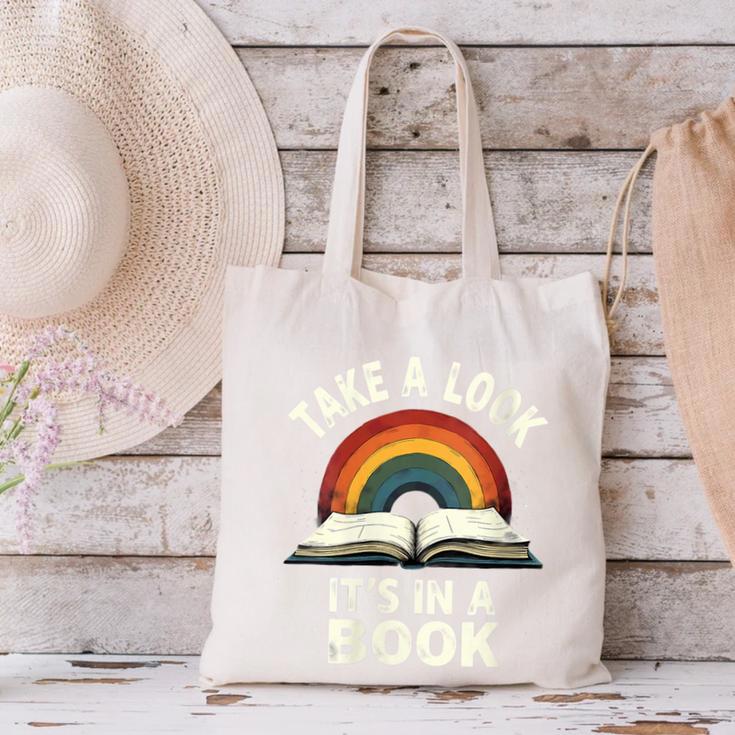 Retro Rainbow Take A Look It's In A Book Reading Canvas Tote Bag
