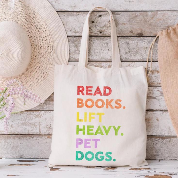 Retro Read Books Lift Heavy Pet Dogs Gym Book Lover Canvas Tote Bag