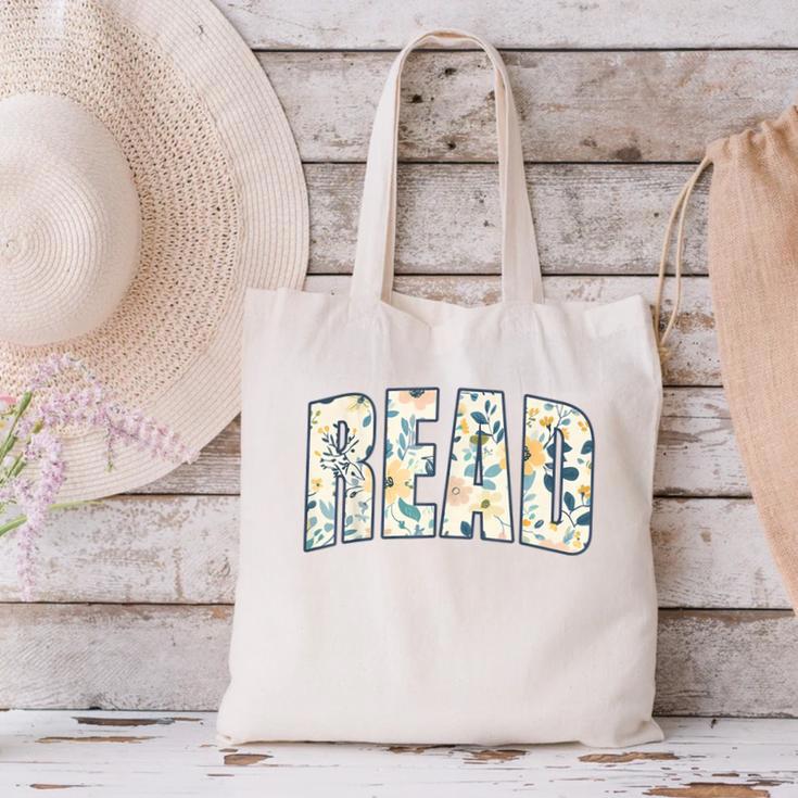 Retro Read Floral Reading Bookworm Librarian Book Lover Canvas Tote Bag
