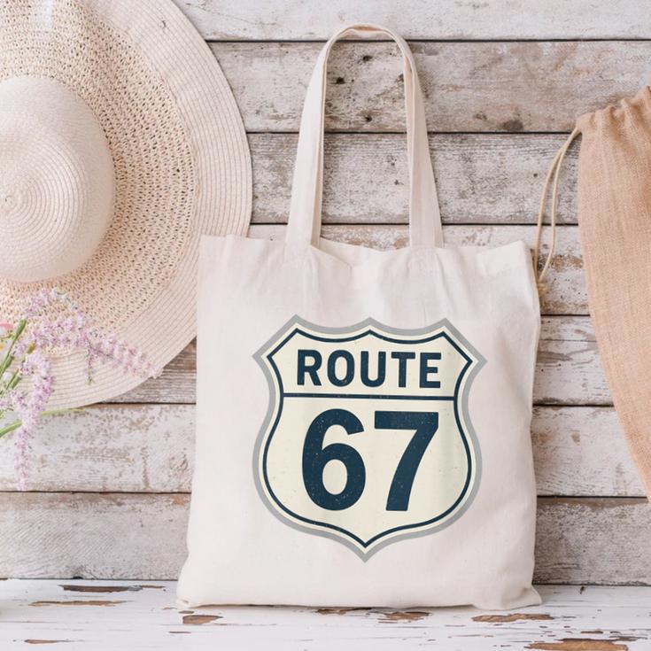 Retro Route 67 Highway Sign Vintage Road Nostalgia Canvas Tote Bag Retro Route 67 Highway Sign Vintage Road Nostalgia Canvas Tote Bag