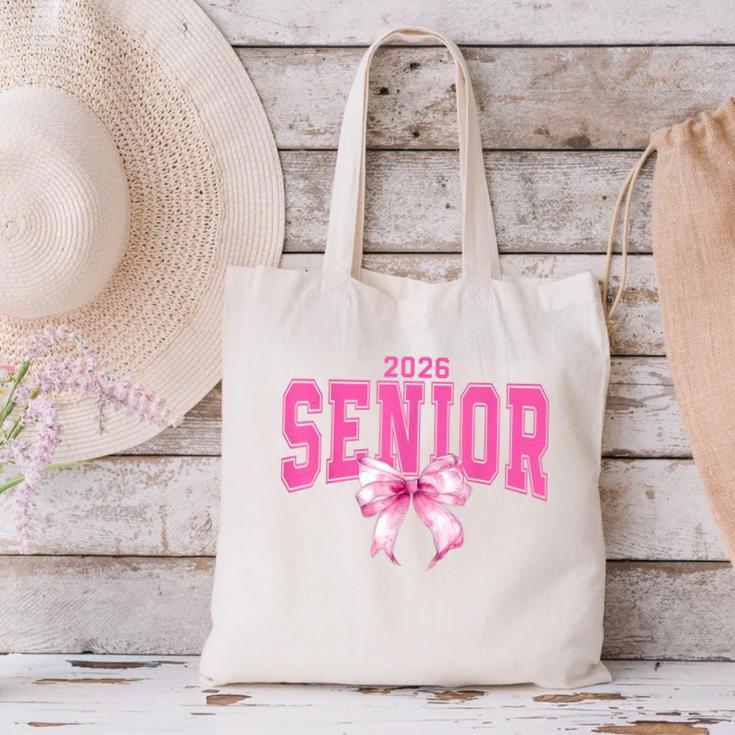 Retro Senior 2026 Class Of 2026 Coquette Pink Bow Graduation Canvas Tote Bag