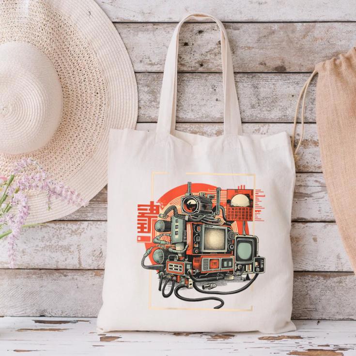 Retro Tech Stack 80s 90s Nostalgia Analog TV Cameras Canvas Tote Bag