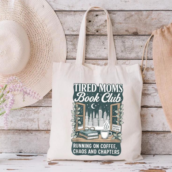 Retro Tired Moms Book Club Bookish Booktrovert Mother's Day Canvas Tote Bag