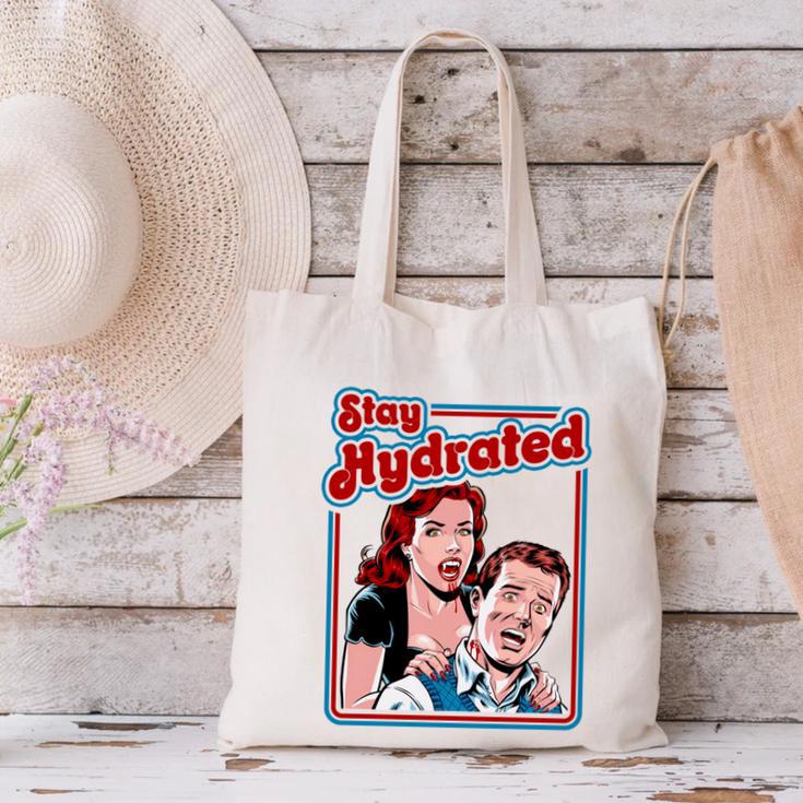 Retro Vampire Book Cover Style Stay Hydrated Halloween Canvas Tote Bag