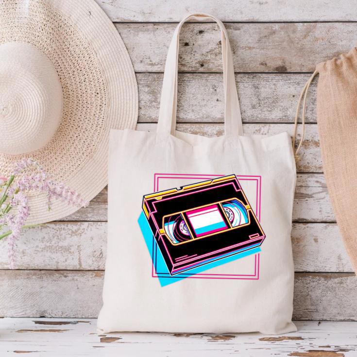 Retro VHS Vaporwave Video Cassette Nostalgia Geek Chic Premium Tri-Blend Canvas Tote Bag
