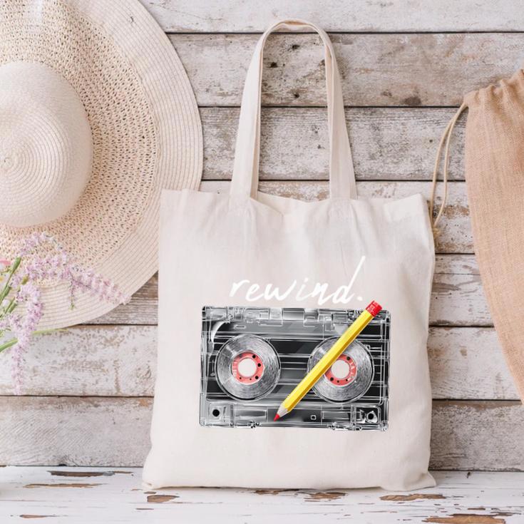 Rewind Cassette Tape Nostalgia 80s 90s Retro Music Lover Canvas Tote Bag Rewind Cassette Tape Nostalgia 80s 90s Retro Music Lover Canvas Tote Bag