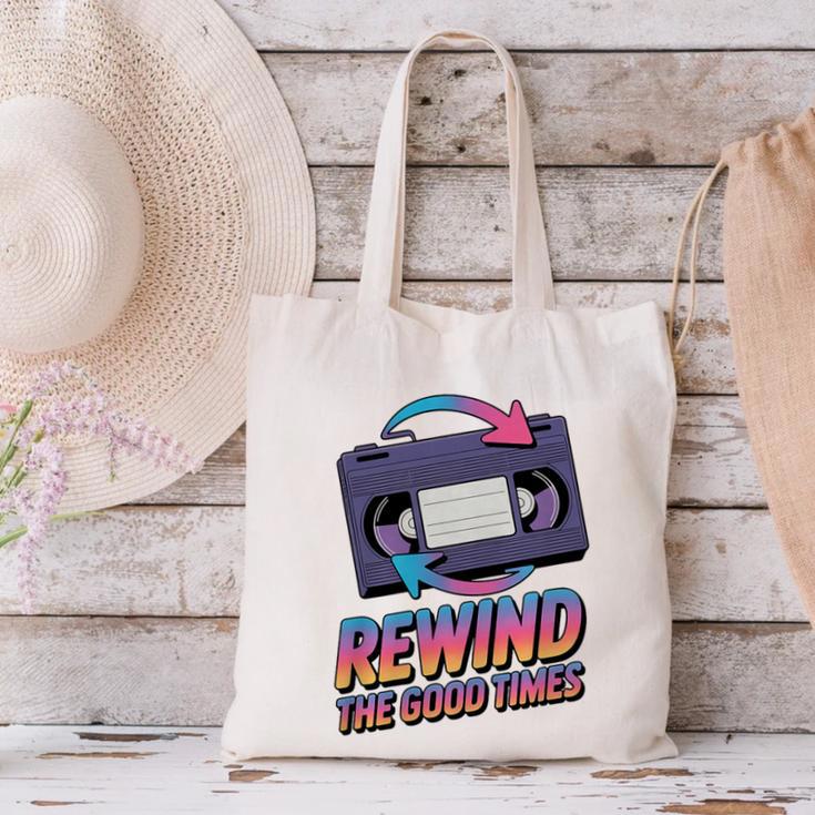 Rewind Good Times Retro VHS Tape Nostalgia 80s 90s Premium Tri-Blend Canvas Tote Bag