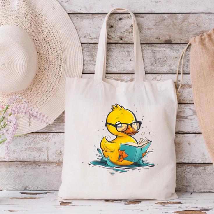 Rubber Duck Reading Book Reader Books Rubber Duckie Canvas Tote Bag