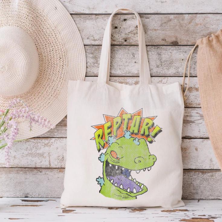 Rugrats Reptar Distressed Comic Book Style Cartoon Canvas Tote Bag