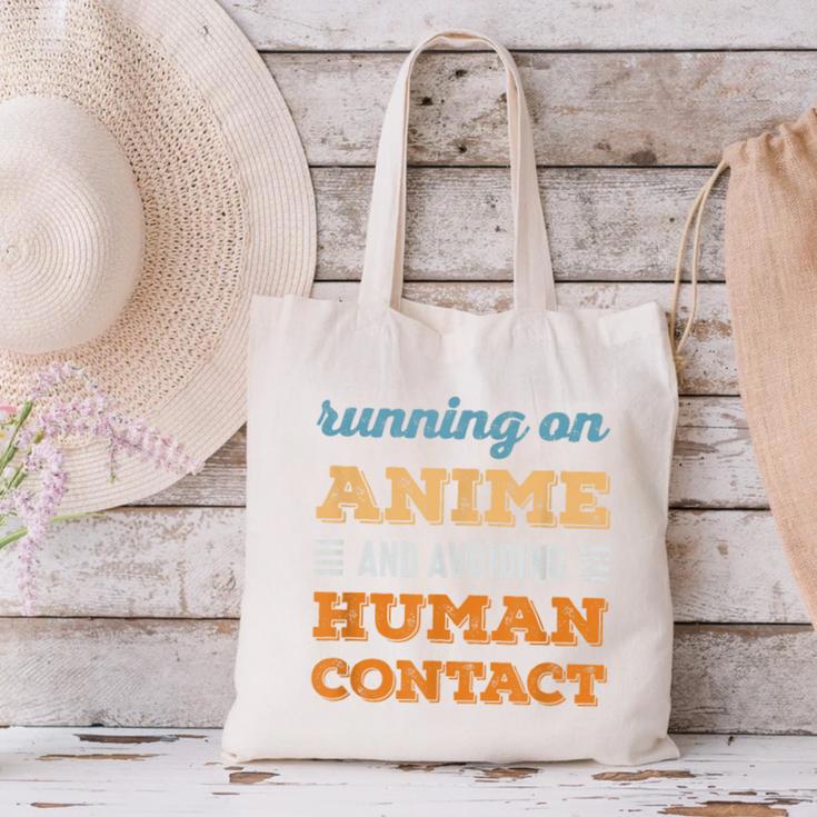 Running On Anime Social Introvert Humor Vintage Canvas Tote Bag Running On Anime Social Introvert Humor Vintage Canvas Tote Bag