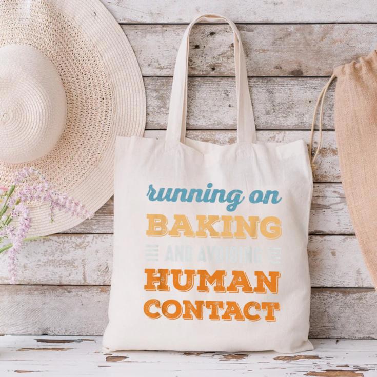Running On Baking Social Introvert Humor Vintage Canvas Tote Bag