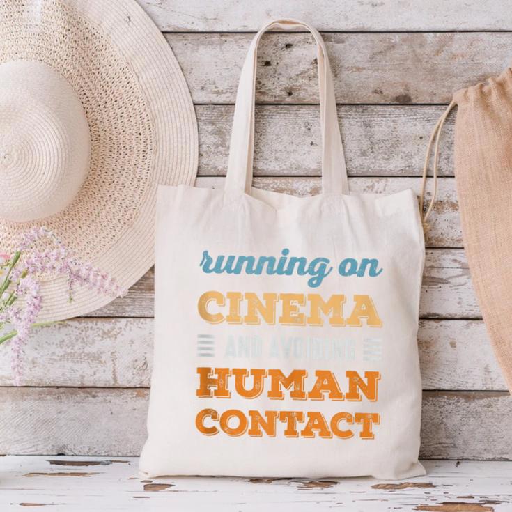 Running On Cinema Social Introvert Humor Vintage Canvas Tote Bag
