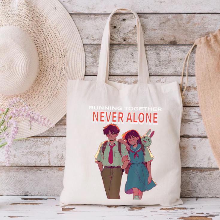 Running Together Always Connected Anime Nostalgia Message Canvas Tote Bag