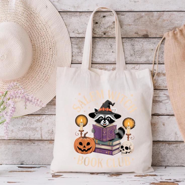 Salem Witch Book Club Bookish Halloween Raccoon Witchcraft Canvas Tote Bag