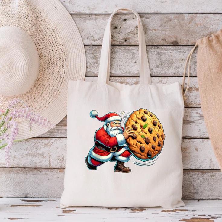 Santa Holding Cookie Xmas Baker Introvert Christmas Canvas Tote Bag Santa Holding Cookie Xmas Baker Introvert Christmas Canvas Tote Bag