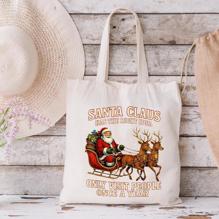 Santa Has The Right Idea Introvert Christmas Canvas Tote Bag Santa Has The Right Idea Introvert Christmas Canvas Tote Bag