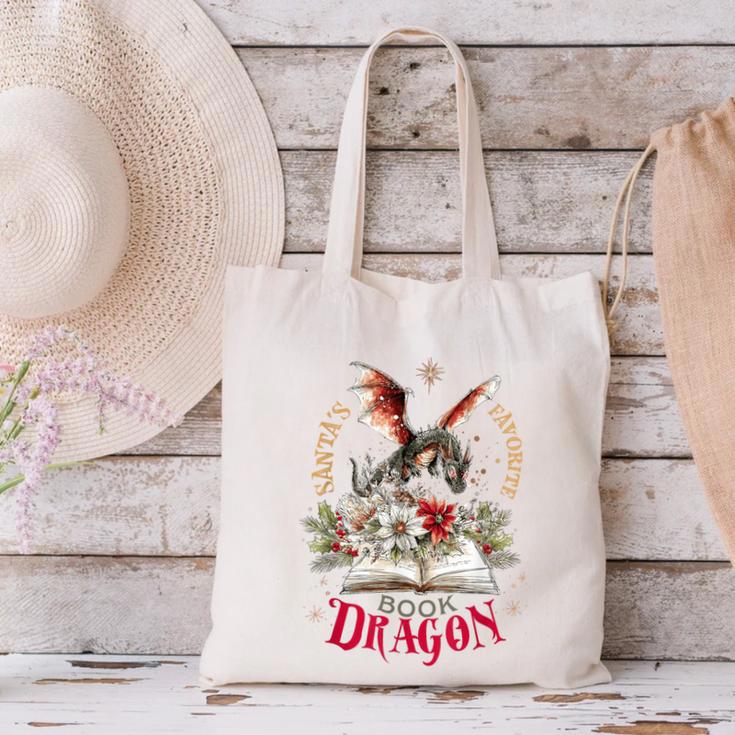 Santa's Favorite Book Dragon Christmas Magic Canvas Tote Bag