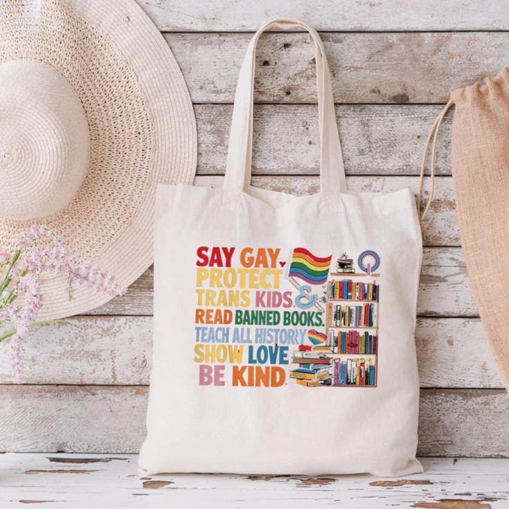 Say Gay Protect Trans Kids Read Banned Books LGBTQ Gay Pride Canvas Tote Bag