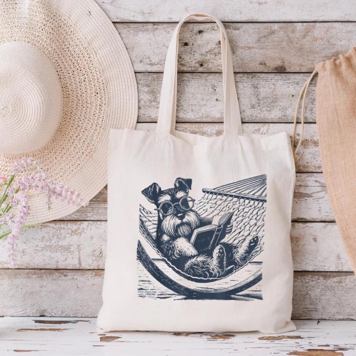 Schnauzer Hammock Reading Book Schnauzer Glasses Canvas Tote Bag