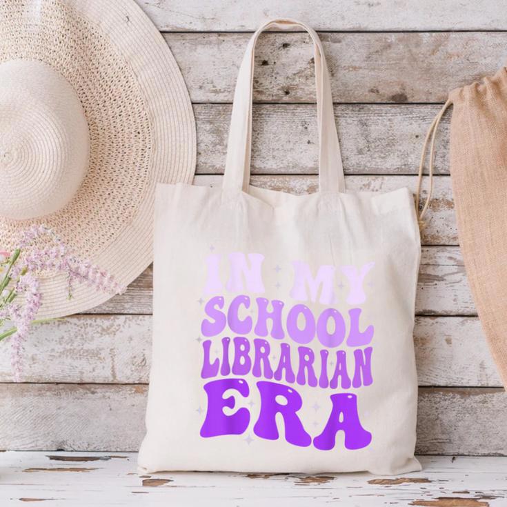 In My School Librarian Era Groovy Back To School Book Lover Canvas Tote Bag