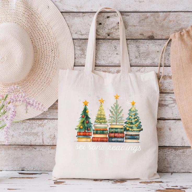 Seasons Readings All Booked For Christmas Book Reading Lover Canvas Tote Bag