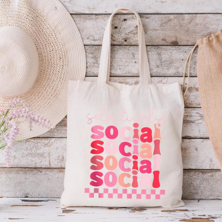 Selectively Social Sarcastic Introvert Humor Canvas Tote Bag Selectively Social Sarcastic Introvert Humor Canvas Tote Bag