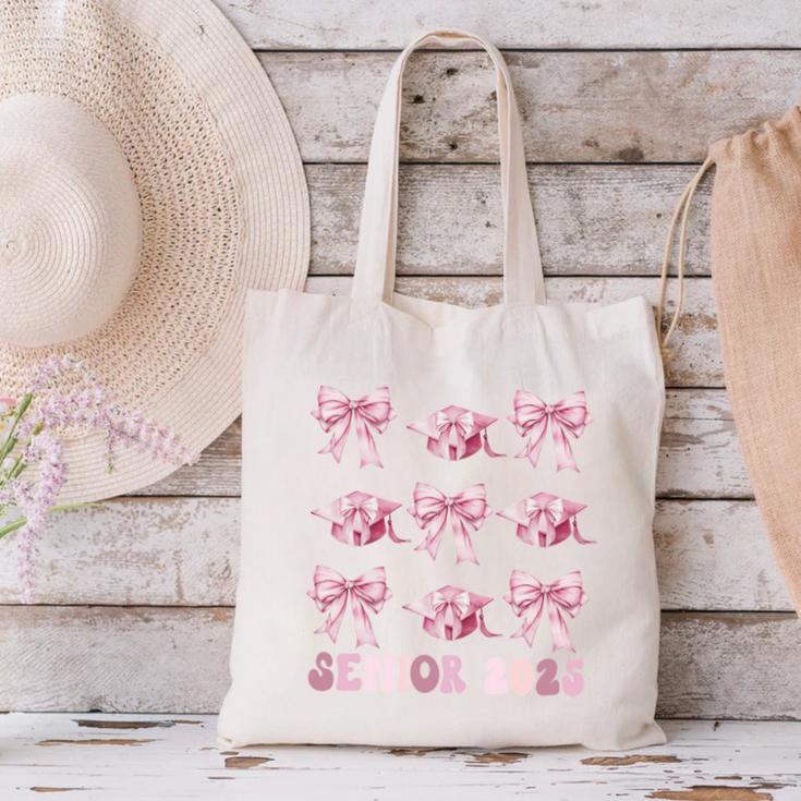 Senior 2025 Coquette Pink Bow Class Of 2025 Graduation Girls Canvas Tote Bag