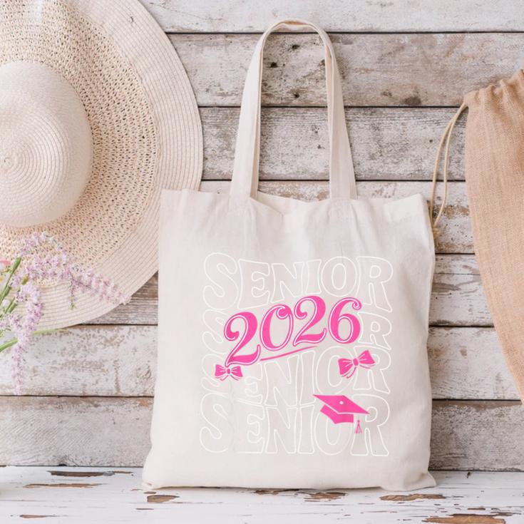 Senior 2026 Class Of 2026 Coquette Pink Bow Graduation Moms Canvas Tote Bag