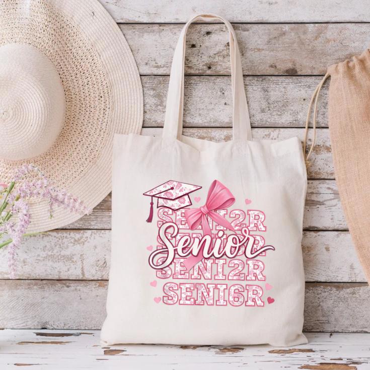 Senior 2026 Class Of 2026 Cute Coquette Pink Bow Graduation Canvas Tote Bag