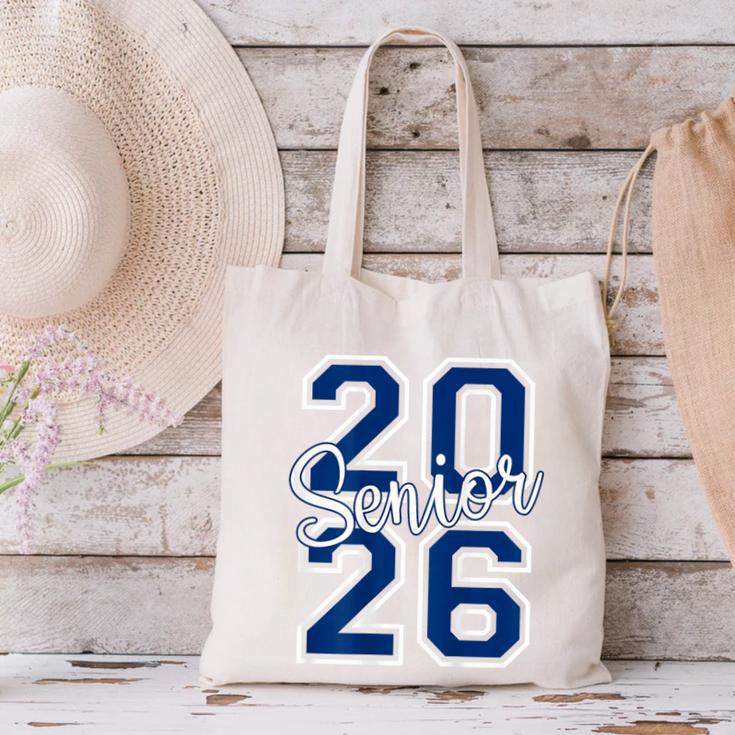 Senior 2026 Graduation Varsity Navy Blue On The Back Canvas Tote Bag