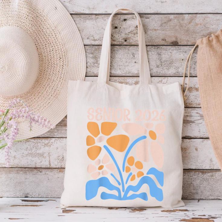 Senior 2026 Retro Groovy Flowers Graduation Canvas Tote Bag