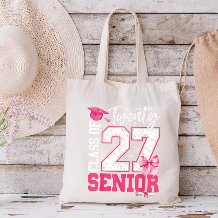 Senior 2027 Class Of 2027 Pink Coquette Bow Graduation Girl Canvas Tote Bag