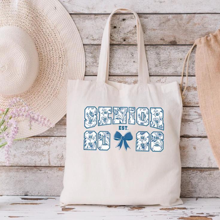 Senior 26 Graduation Class Of 2026 Bow Blue Toile Floral Canvas Tote Bag