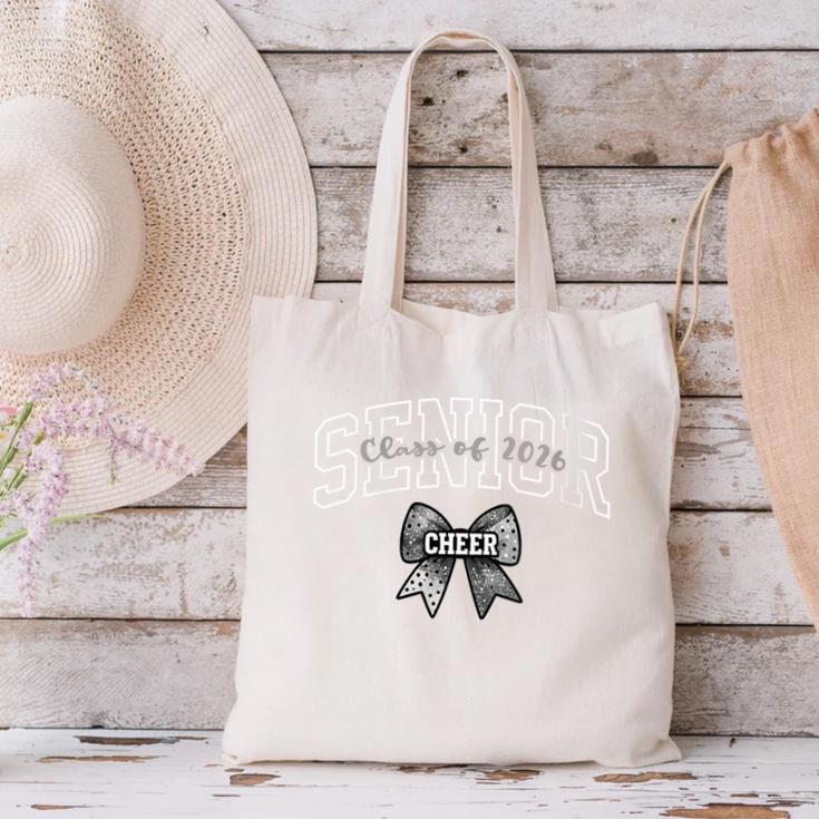 Senior Class Of 2026 Cheerleading Coquette Bow Graduation Canvas Tote Bag