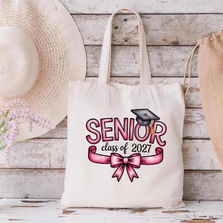 Senior Class Of 2027 Coquette Pink Bow Graduation 2027 Women Canvas Tote Bag