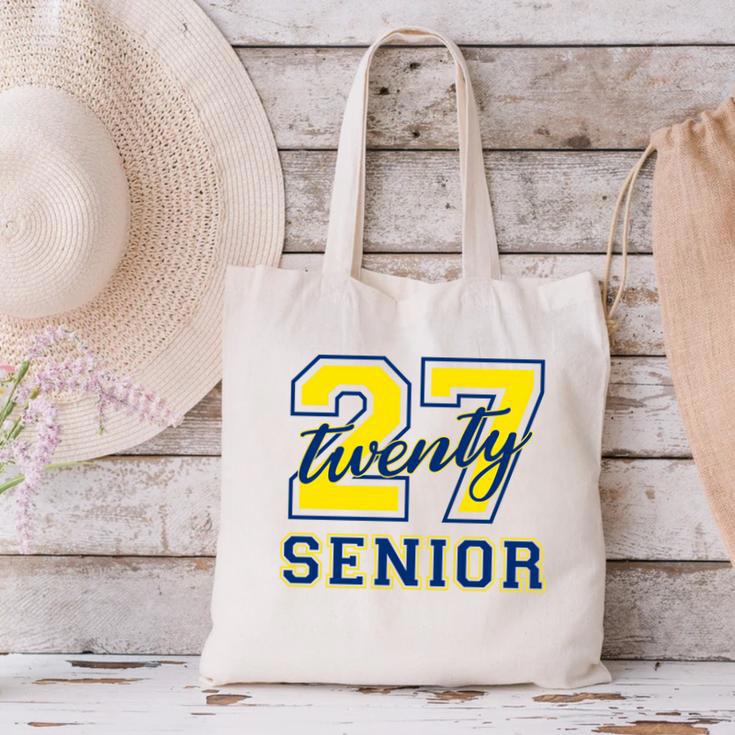 Senior Class Of 2027 Graduation Yellow And Blue On The Back Premium Tri-Blend Canvas Tote Bag