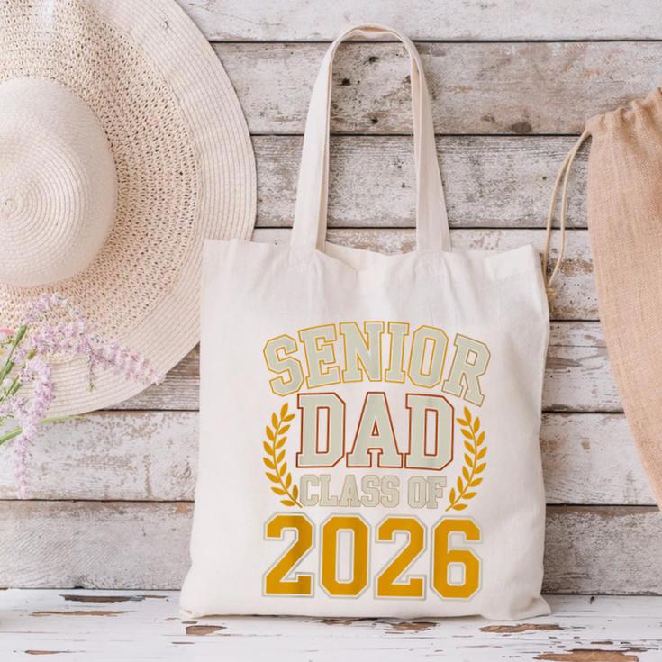 Senior Dad Class Of 2026 Purple Yellow Vintage Graduation Canvas Tote Bag