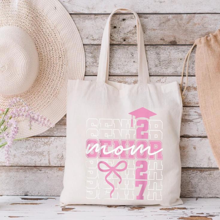 Senior Mom 2027 Class Of 2027 Coquette Bow Graduation 2027 Canvas Tote Bag