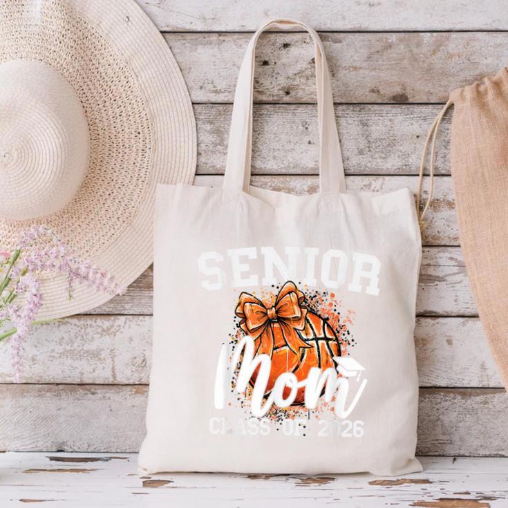 Senior Mom Class Of 2026 Coquette Bow Basketball Graduation Canvas Tote Bag