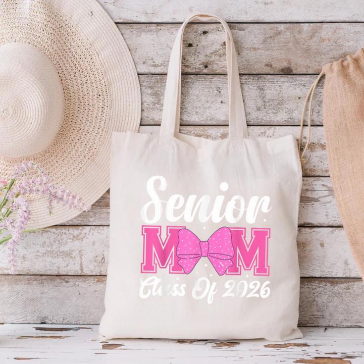 Senior Mom Class Of 2026 Pink Coquette Bow Graduation Canvas Tote Bag