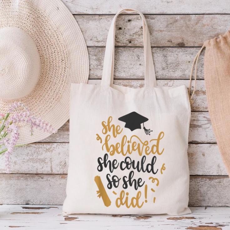 She Believed She Could So She Did Graduation Shirt Canvas Tote Bag