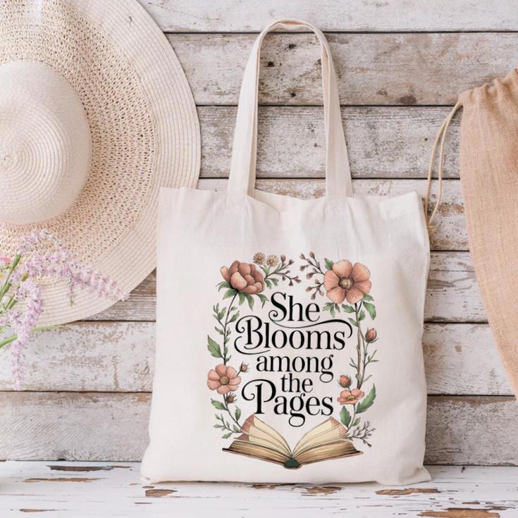 She Blooms Among The Pages Women Mom Wife Floral Book Lover Premium Tri-Blend Canvas Tote Bag She Blooms Among The Pages Women Mom Wife Floral Book Lover Premium Tri-Blend Canvas Tote Bag