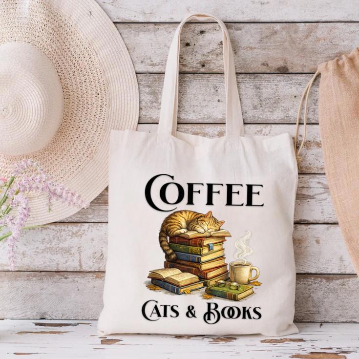 Sleeping Cat And Books With Coffee Lover Canvas Tote Bag
