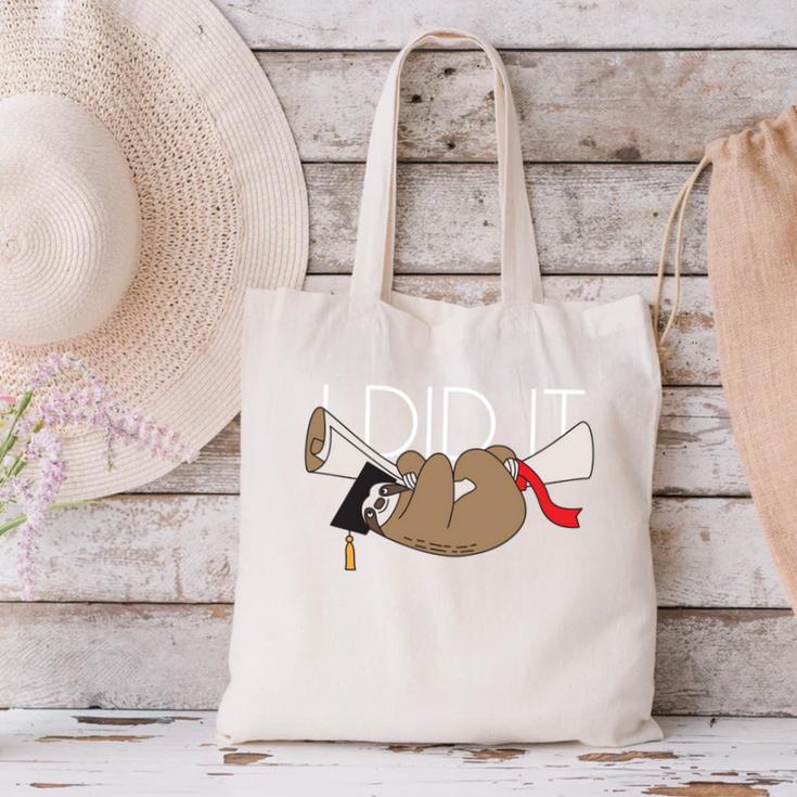 Sloth Graduation Shirt I Did It Diploma Grad Canvas Tote Bag