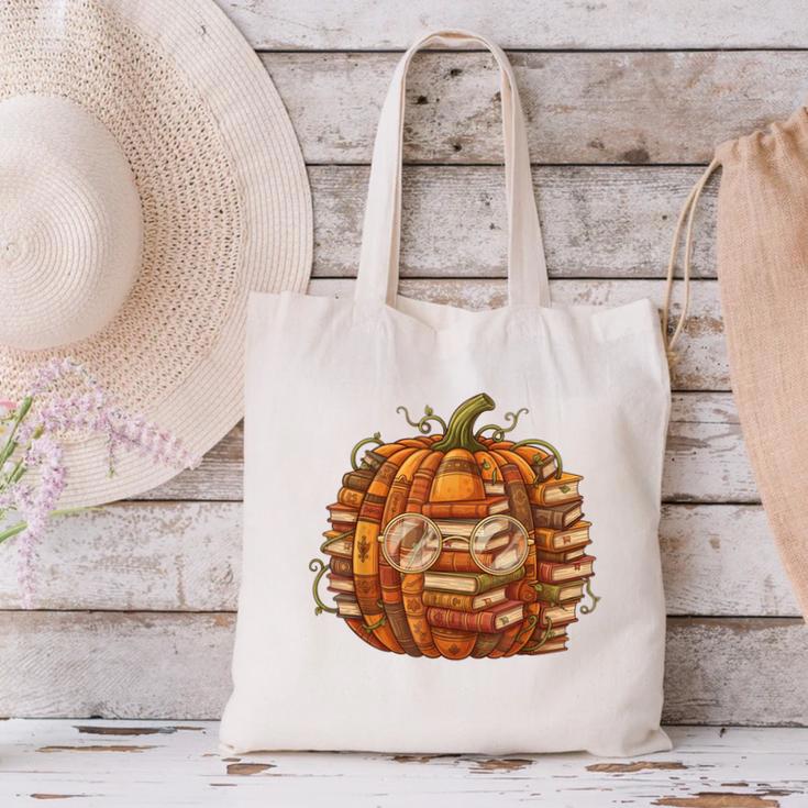 Smart Book Pumpkin Retro Fall Teacher Reading Halloween Canvas Tote Bag