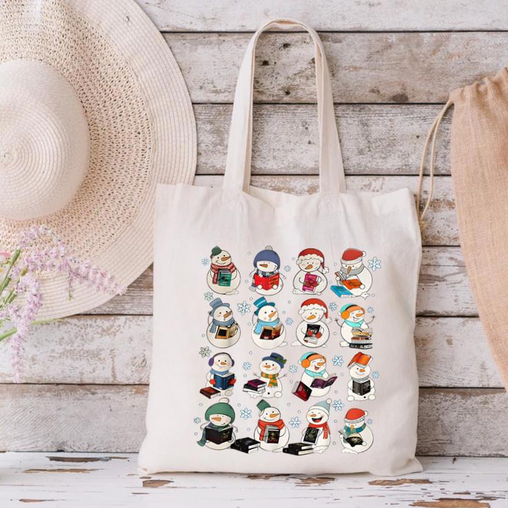 Snowman Reading Book Christmas Cozy Book Lover Bookish Canvas Tote Bag Snowman Reading Book Christmas Cozy Book Lover Bookish Canvas Tote Bag