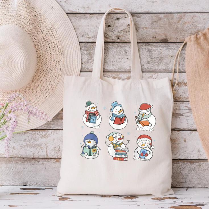 Snowman Reading Book Santa Christmas Bookish Teacher Canvas Tote Bag