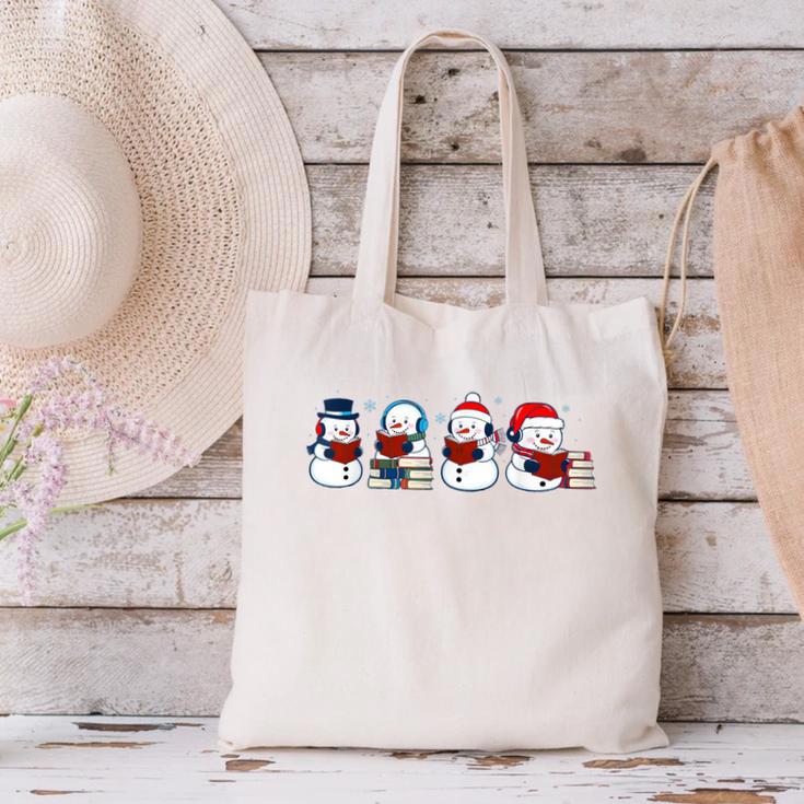 Snowman Reading Books Teacher Librarian Bookworm Christmas Canvas Tote Bag