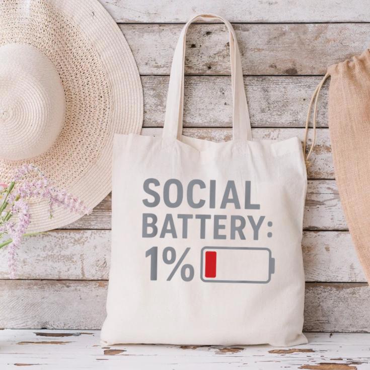 Social Battery 1 Percent Introvert Mood Minimalist Canvas Tote Bag Social Battery 1 Percent Introvert Mood Minimalist Canvas Tote Bag