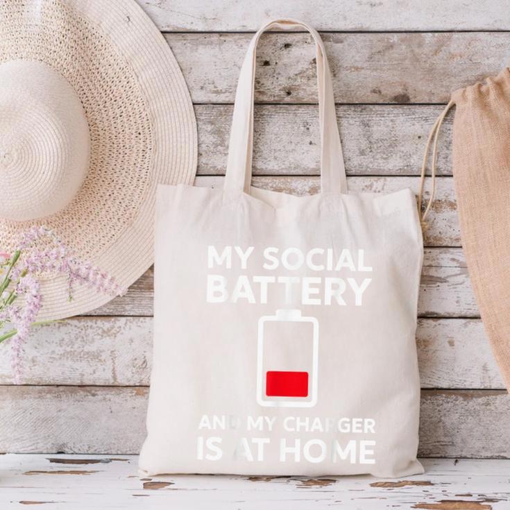 Social Battery Low Charger At Home Antisocial Introvert Canvas Tote Bag